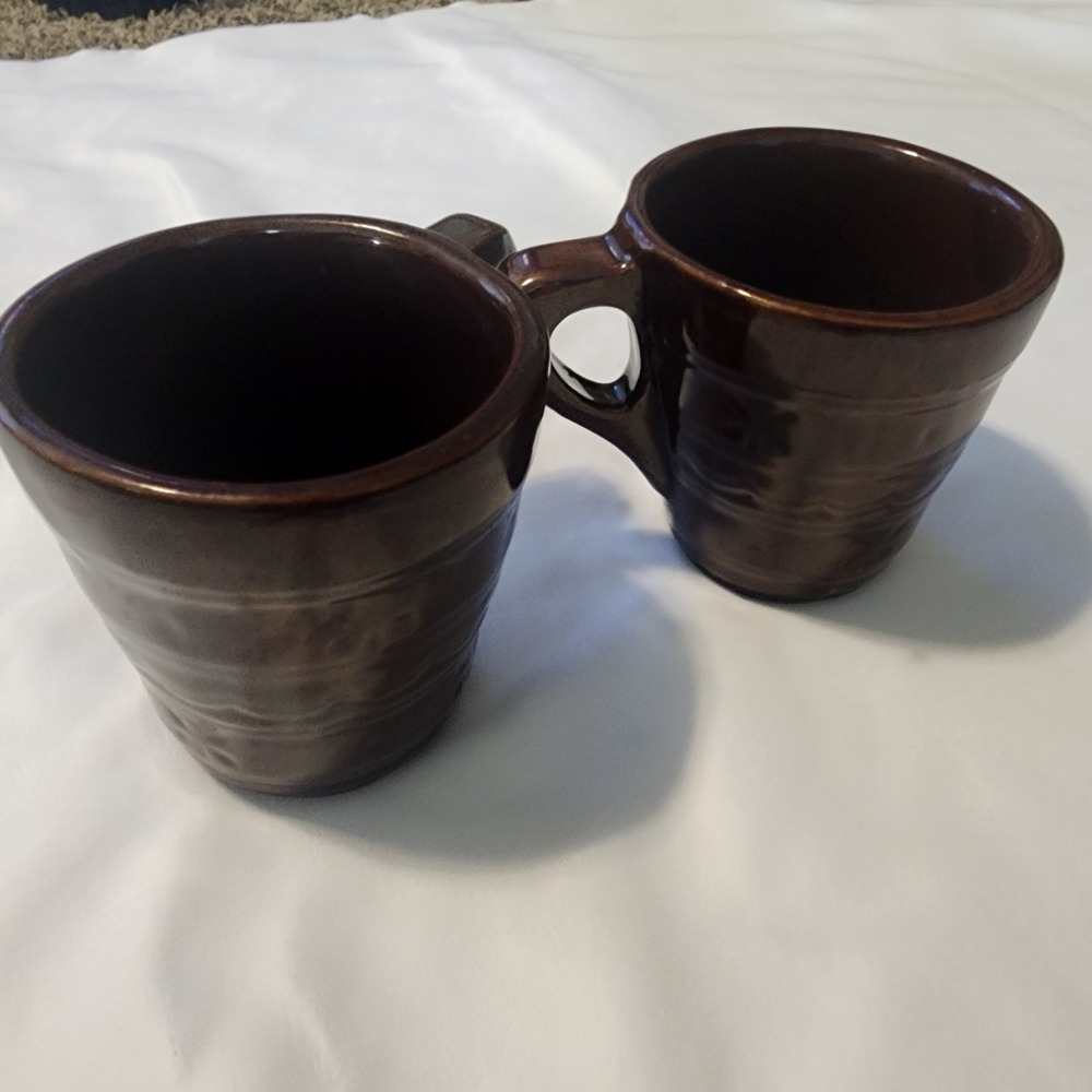 Vintage Marcrest Mugs Stoneware Daisy Dot Cups Set of 2 Brown Glaze USA